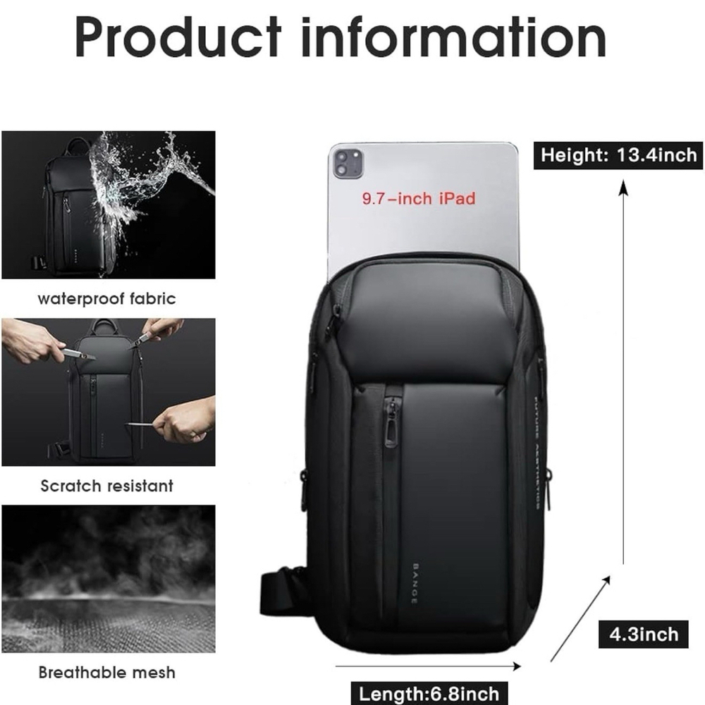 BANGE Men's Crossbody Backpack - Waterproof Shoulder Bag for Travel - Picture 4 of 6